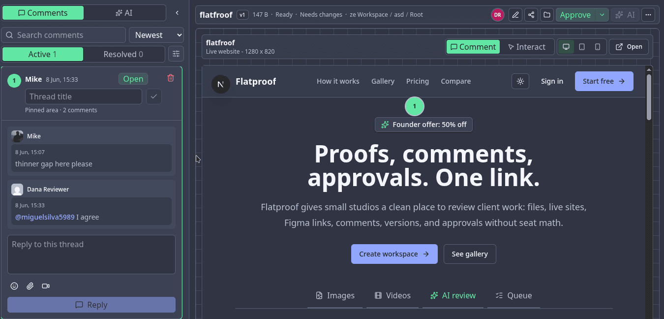 Live website comments screenshot