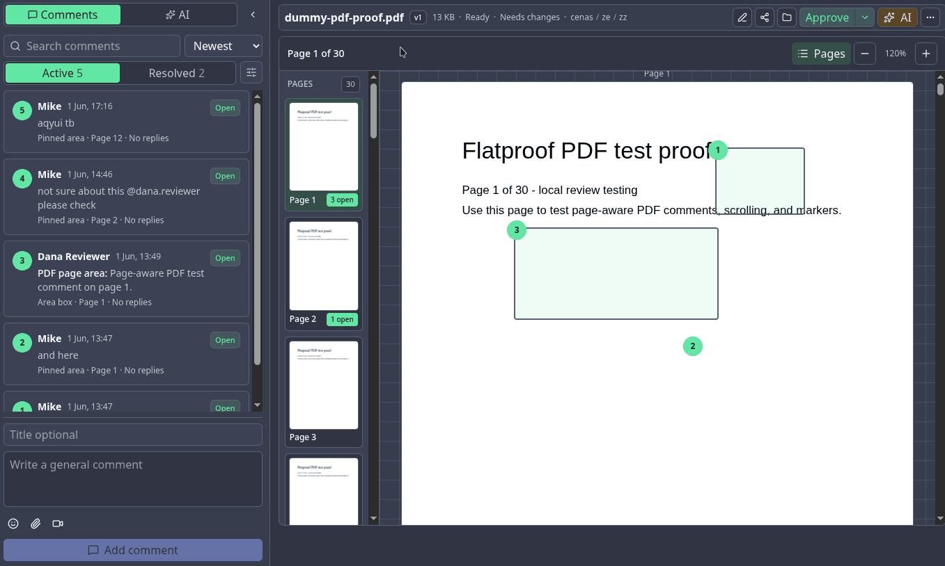 Page-aware PDF comments screenshot