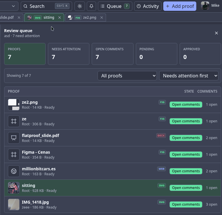 Review queue screenshot