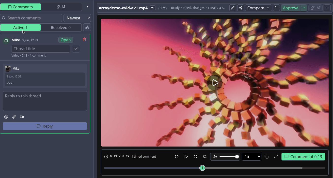 Timed video comments screenshot